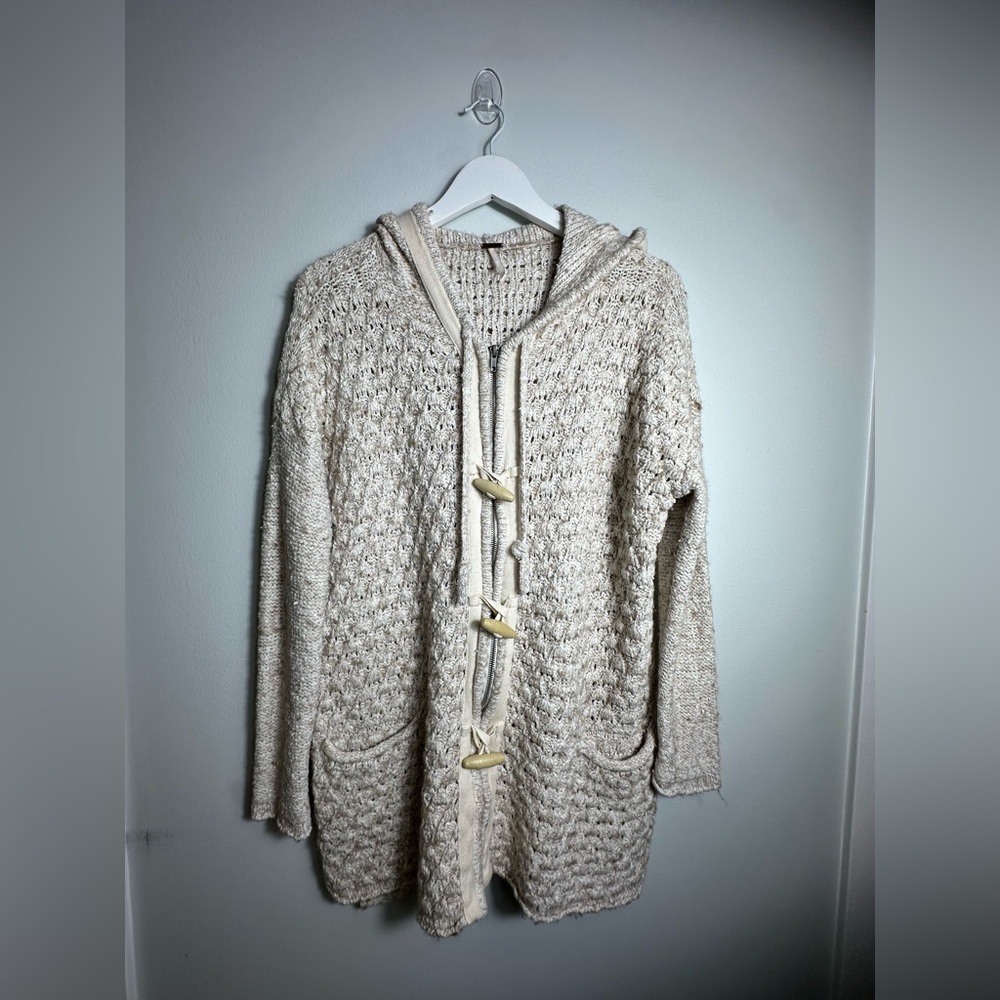 Free People | Women’s tan/cream Turn Up The Sun hooded toggle sweater coat Sz XS - Picture 9 of 17